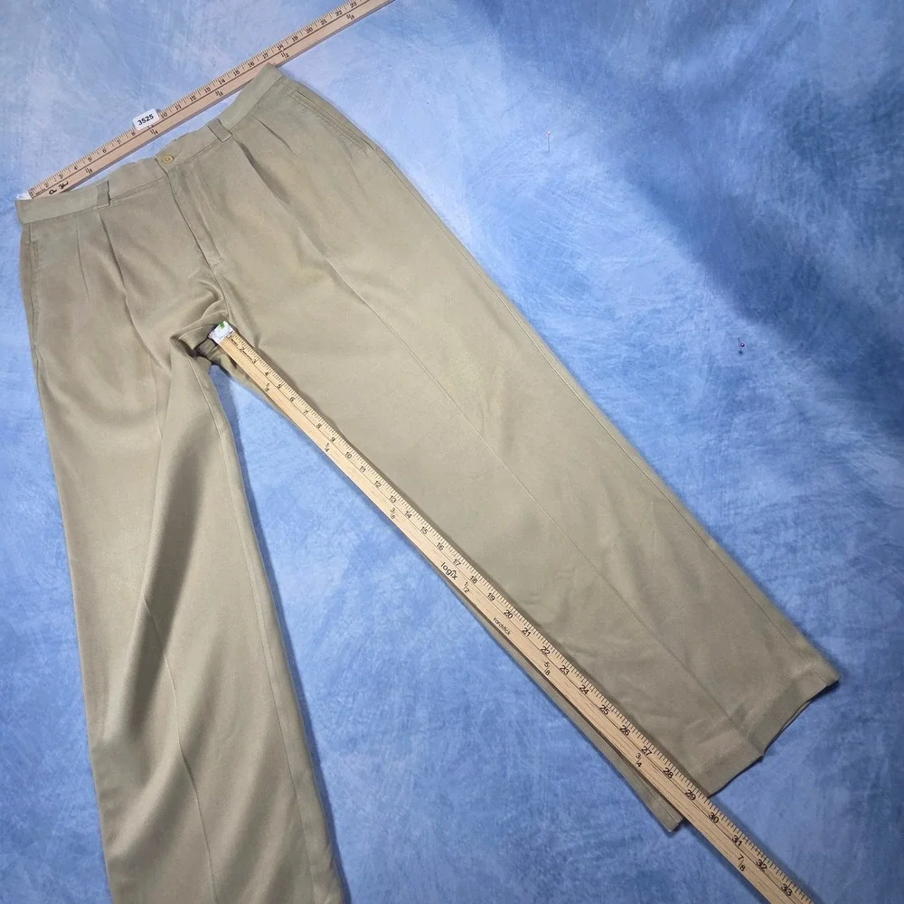 Tommy Bahama Relax Mens 35x30 Tan 100% Silk Pleated Dress Pants Khaki Trousers